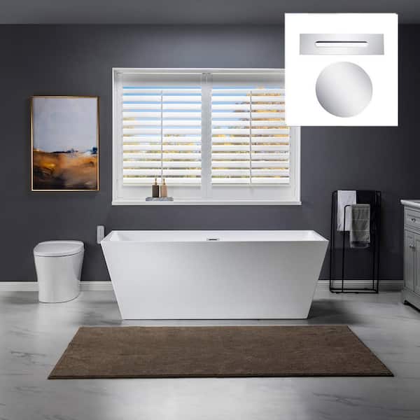 WOODBRIDGE Grandale 67 in. Acrylic FlatBottom Rectange Bathtub with Chrome Overflow and Drain Included in White