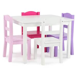 Friends 5-Piece White/Pink/Purple Kids Table and Chair Set