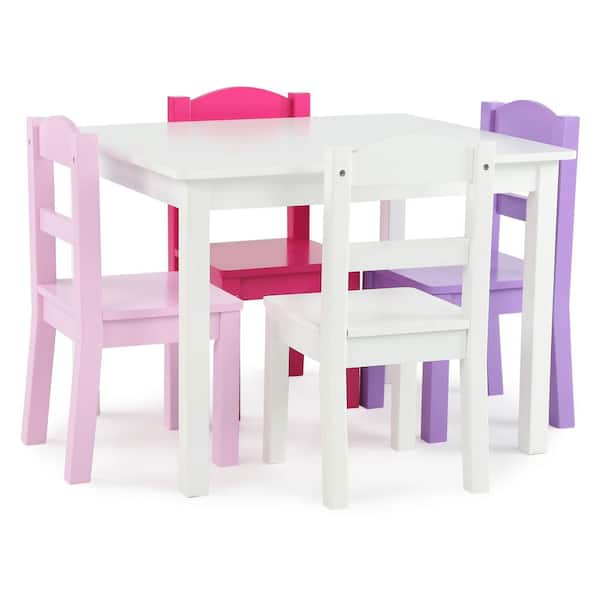 Humble Crew Friends 5-Piece White/Pink/Purple Kids Table and Chair Set