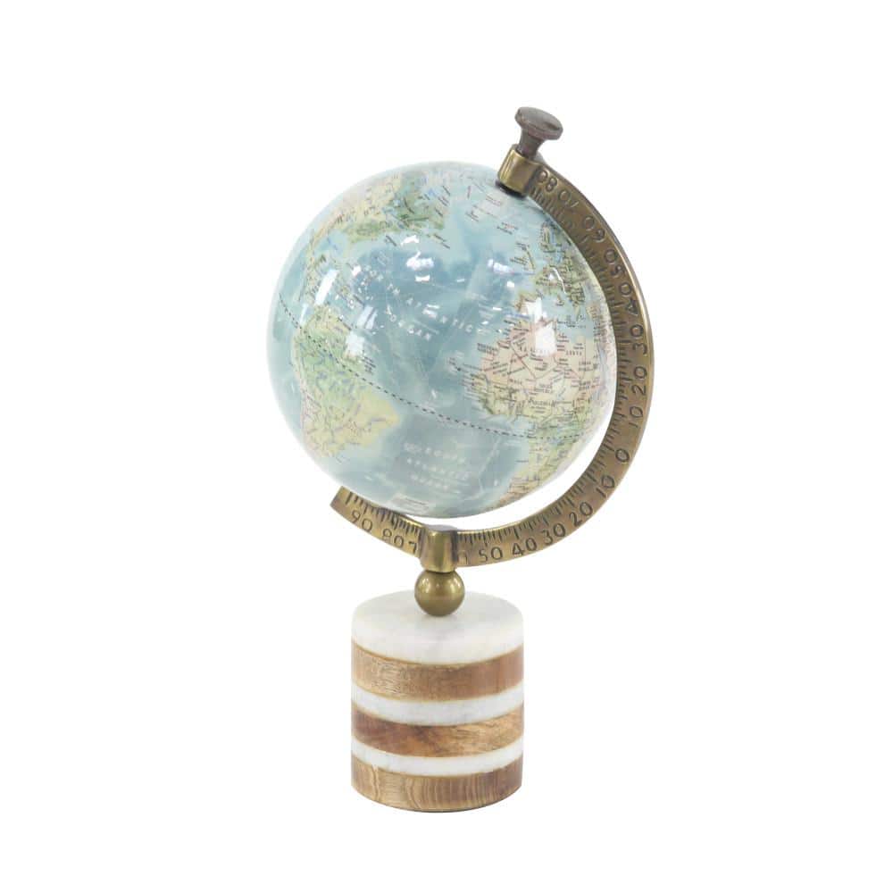 16" Blue and Green Globe with Marble and Wood Base