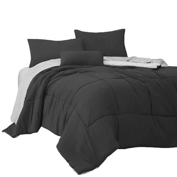 THE URBAN PORT Alice 8- Piece Gray Solid Print Microfiber Queen Comforter Set