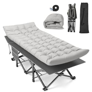 32 in. Outdoor Folding Camping Cot with Carry Bag, Portable Heavy-Duty Sleeping Bed for Adults, Gray Bed+Gray Pad