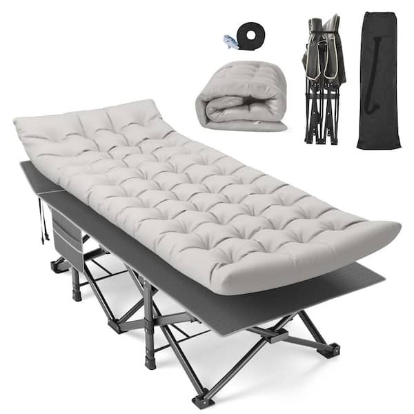 32 in. Outdoor Folding Camping Cot with Carry Bag, Portable Heavy-Duty Sleeping Bed for Adults, Gray Bed+Gray Pad