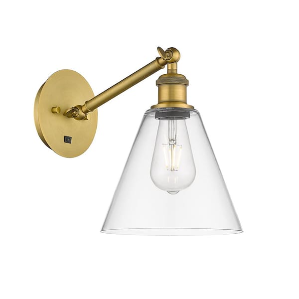 Berkshire 1-Light Brushed Brass, Clear Wall Sconce with Clear Glass Shade