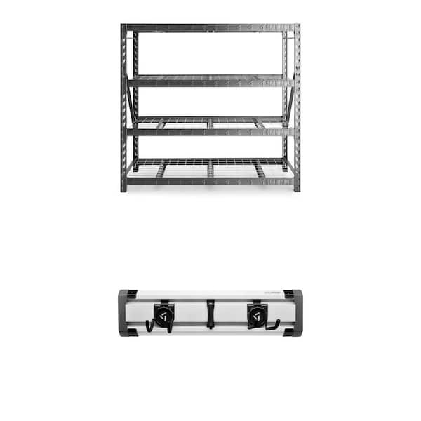 4-Tier Steel Garage Storage Shelving Unit (77 in. W x 72 in. H x 24 in. D) with Rack GearTrack Pack (2-Piece Set)