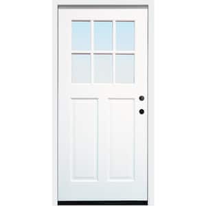 Cottage 36 in. x 80 in. White Left Hand Inswing Clear 6-Lite 2-Panel Painted Wood Prehung Entry Door