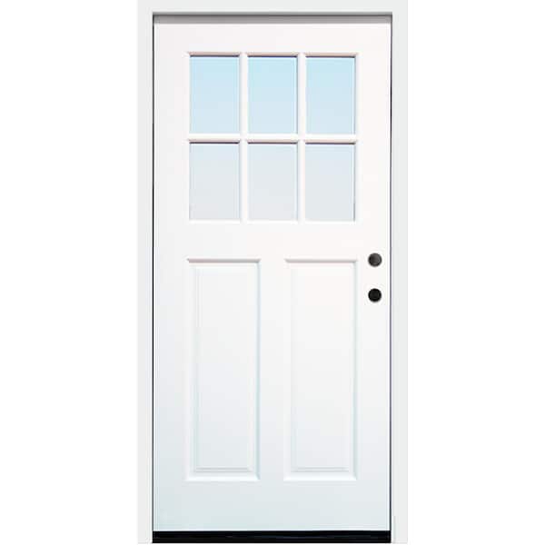 Pacific Entries Cottage 36 in. x 80 in. White Left Hand Inswing Clear 6-Lite 2-Panel Painted Wood Prehung Entry Door