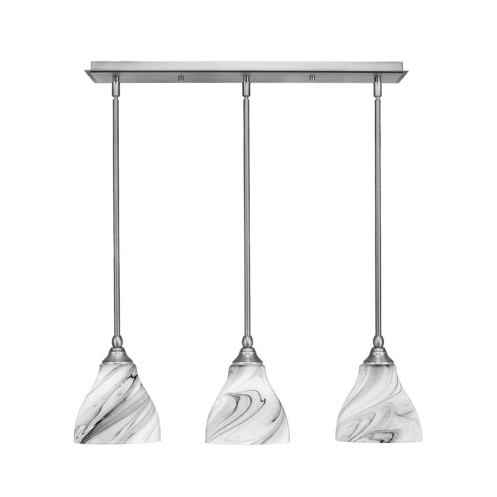 Livingston 100-Watt 3-Light Nickel Shaded Pendant Light with 6.25 in. Onyx 