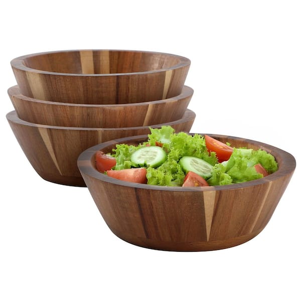 22 fl. oz. 4 Piece 6.75 Inch Dark Brown Acacia Wood Salad Bowl Set