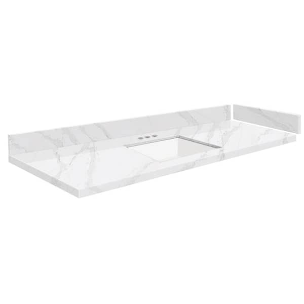 Transolid Silestone 55 in. W x 22.25 in. D Qt. White Rectangular Single Sink Vanity Top in Calacatta Gold