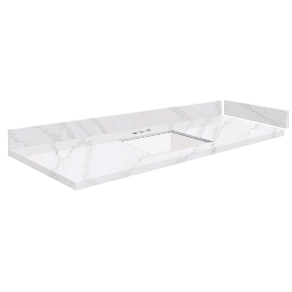 Silestone 57.75 in. W x 22.25 in. D Quartz White Rectangular Single Sink Vanity Top in Calacatta Gold price history on PriceWatchPro