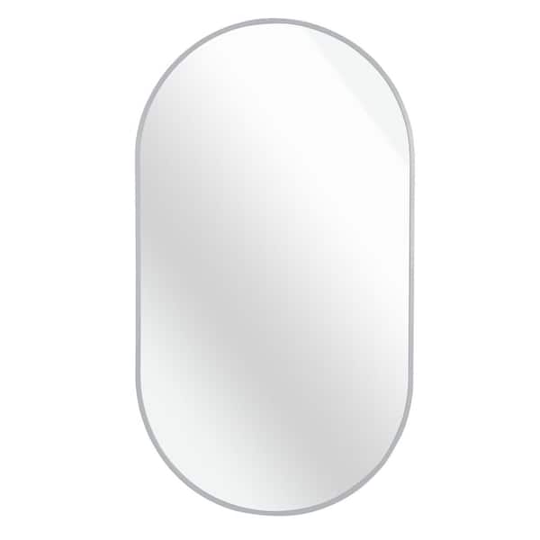 20 in. W x 33 in. H Oval Metal Framed Wall Bathroom Vanity Mirror in Silver