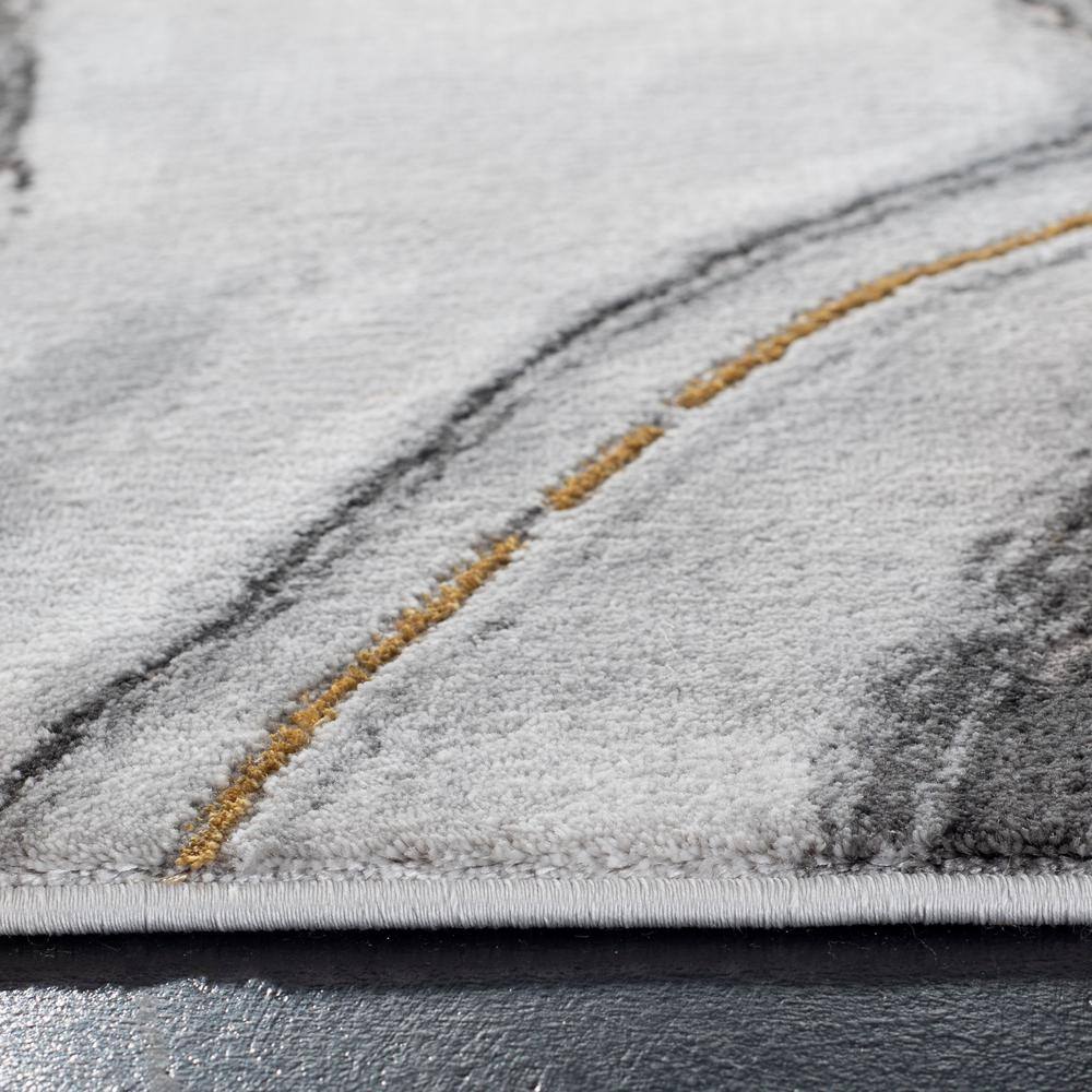 Elysian Abstract Grey and Gold 54'' Square Synthetic Rug