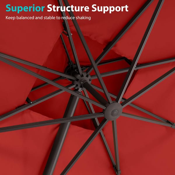 Double Top 9 ft. x 11.5 ft. Outdoor Aluminum Cantilever Swivel 360° Rotational Large Offset Patio Umbrella in Red