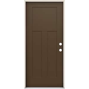 36 in. x 80 in. Left-Hand/Inswing 3 Panel Craftsman Dark Chocolate Steel Prehung Front Door
