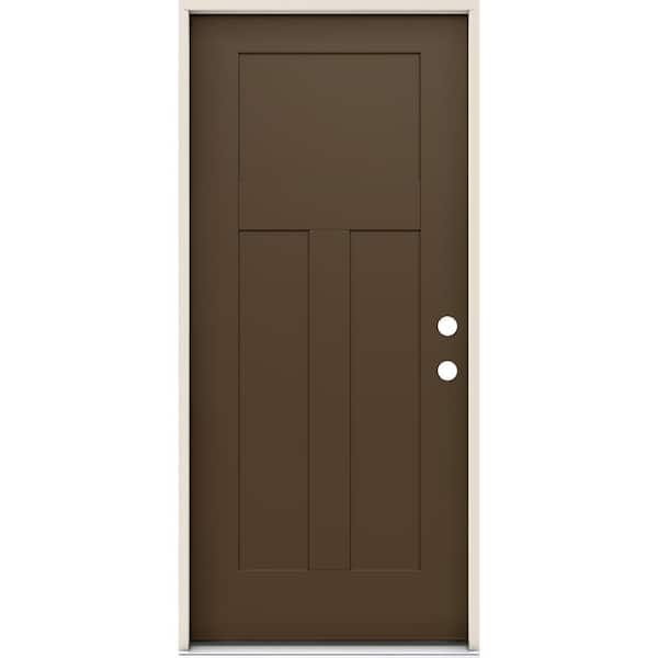 JELD-WEN 36 in. x 80 in. Left-Hand/Inswing 3 Panel Craftsman Dark Chocolate Steel Prehung Front Door