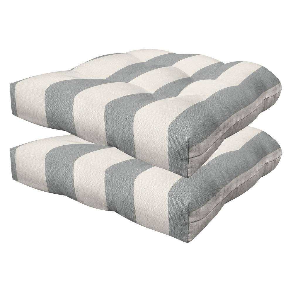 Outdoor Tufted Dining Seat Cushion Cabana Stripe Stone Grey (Set of 2)