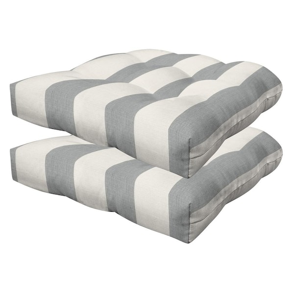 Honeycomb Outdoor Tufted Dining Seat Cushion Cabana Stripe Stone Grey (Set of 2)
