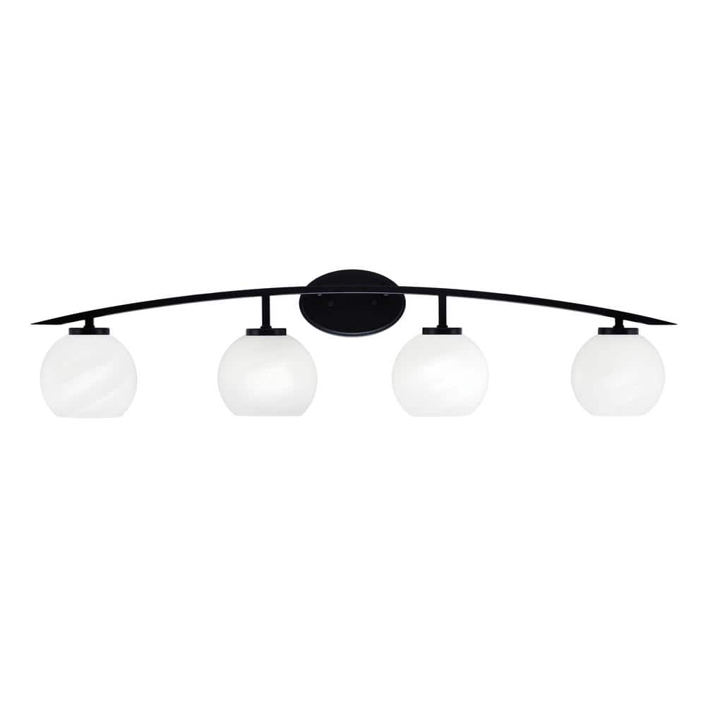 Siena 40 in. 4-Light Matte Black Vanity-Light with 5.75 in. White Marble Gl
