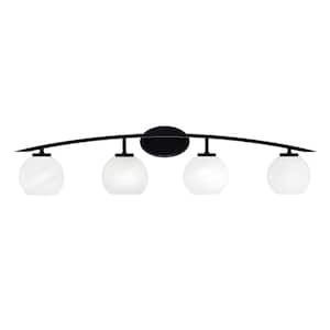 Siena 40 in. 4-Light Matte Black Vanity-Light with 5.75 in. White Marble Glass Shades No Bulbs Included