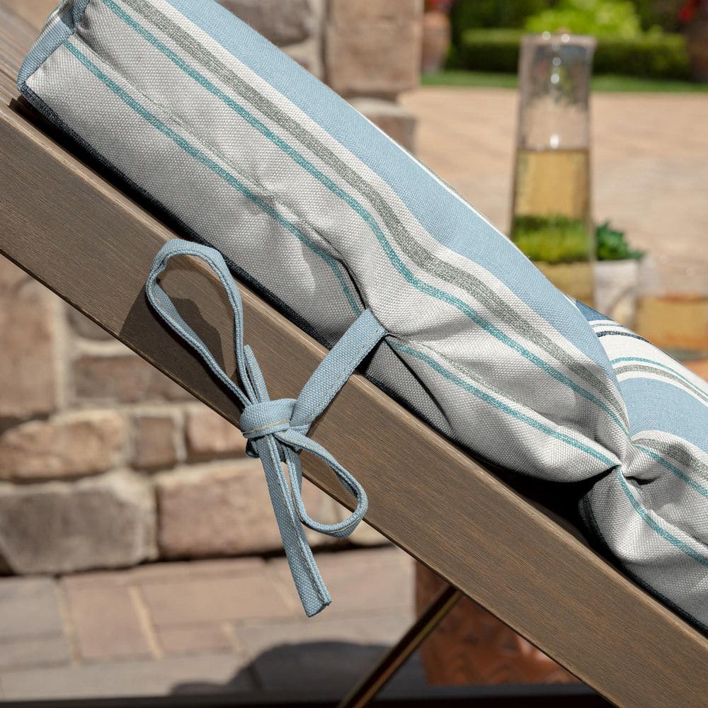 French Blue Linen Stripe Outdoor Chaise Lounge Cushion, 72 x 21