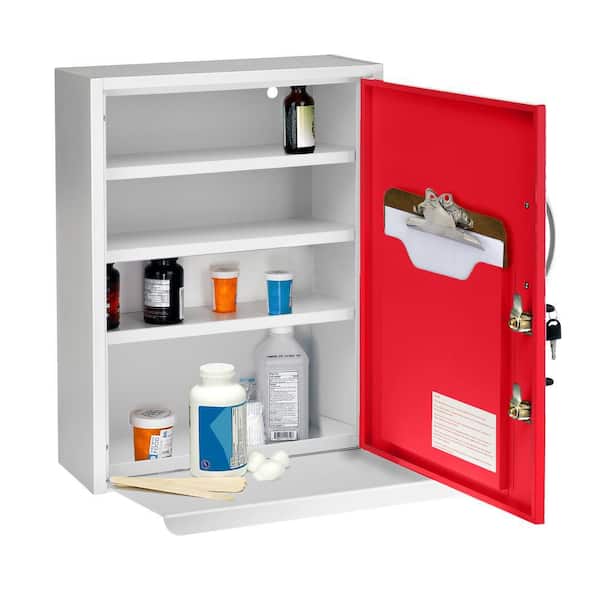 16 in. W x 21 in. H Dual Lock Red Surface Mount Medicine Cabinet without Mirror with Pull-Out Shelf