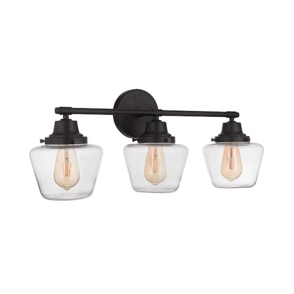 CRAFTMADE Essex 27.75 in. 3-Light Flat Black Finish Vanity Light with Clear Glass