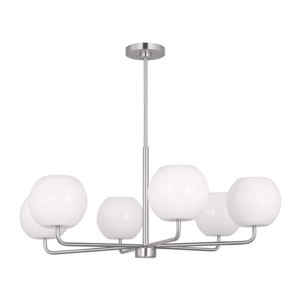 Rory Large 35 in. 6-Light Brushed Steel Chandelier with Opal Glass Shades price history on PriceWatchPro