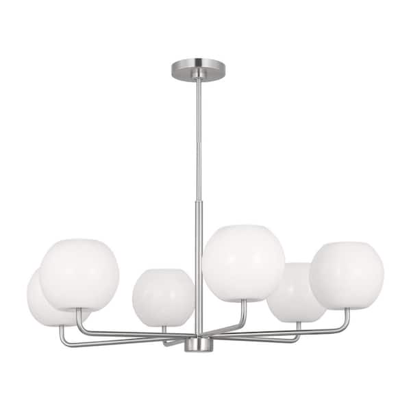 Generation Lighting Rory Large 35 in. 6-Light Brushed Steel Chandelier with Opal Glass Shades