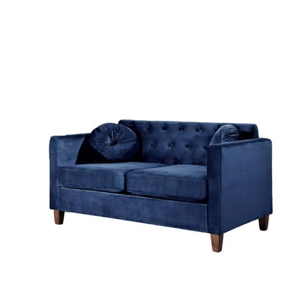 US Pride Furniture Lory 55 in. Dark Blue Velvet 2-Seats Lawson Loveseat with Square Arms