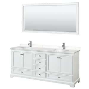 Deborah 80"W x 22"D Double Vanity in White w/ Cultured Marble Vanity Top in LightVein Carrara w/ Basins & Mirror