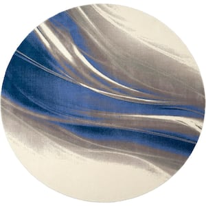 Twilight Ivory Grey Blue 8 ft. x 8 ft. Abstract Contemporary Round Area Rug
