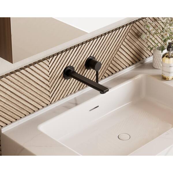 TINIAN Single Handle Wall Mount Bathroom Sink Faucet Trim with Pop-Up Drain in Matte Black
