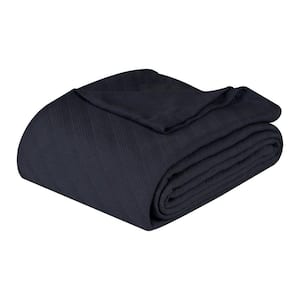 Milan Navy Blue Textured Cotton Striped Lightweight Woven Throw Blanket