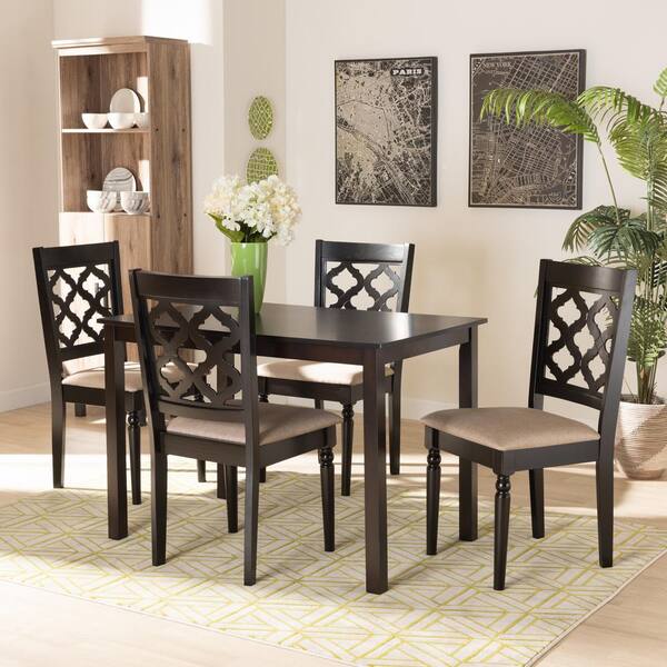 Baxton Studio Ramiro 5 Piece Sand and Dark Brown Dining Set 176