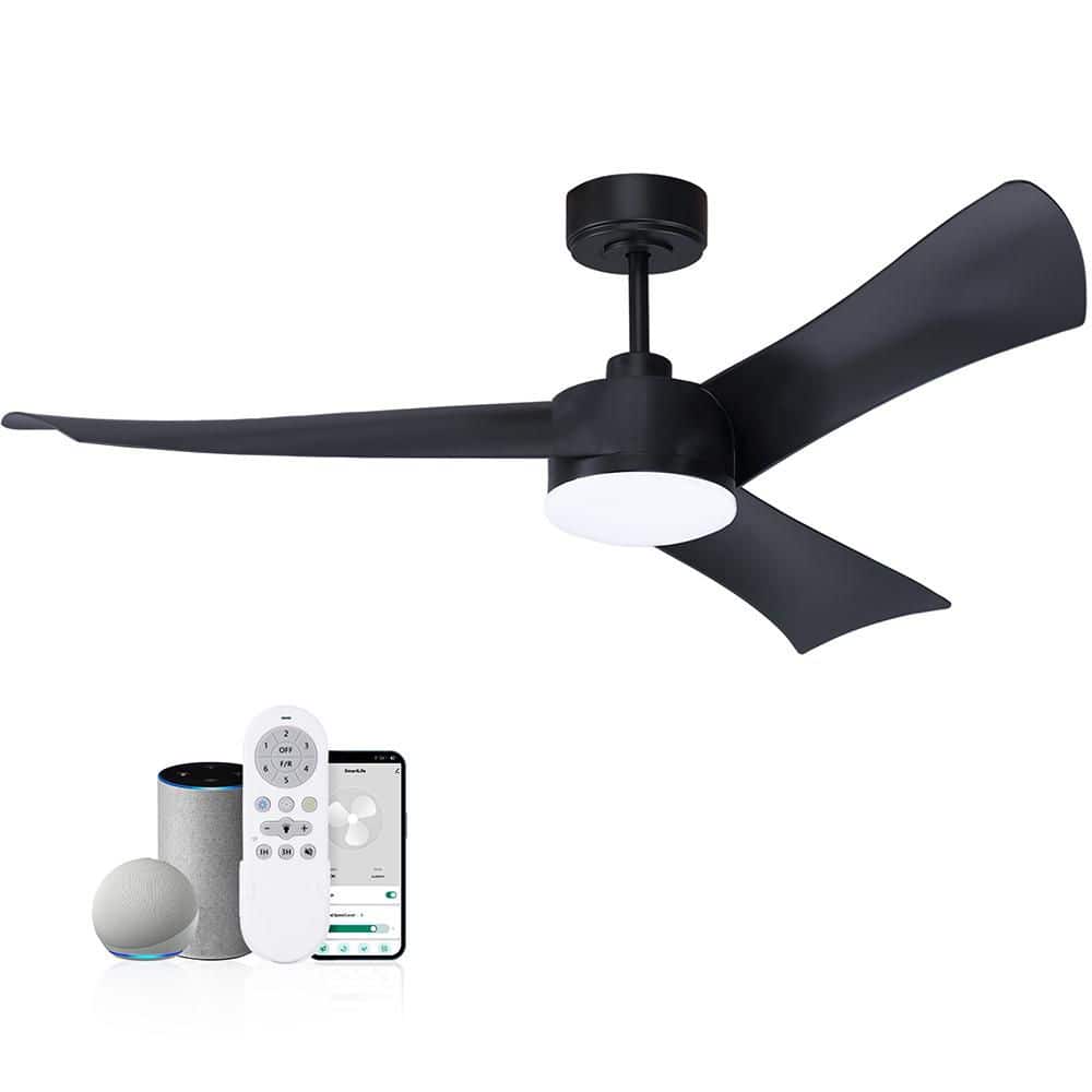 54 in. Smart Outdoor Indoor Black Ceiling Fans with Lights and Remote, WIFI