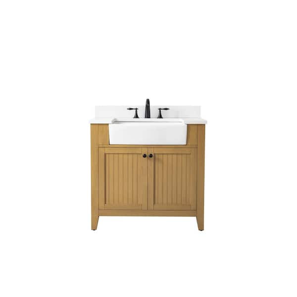 Burbank 36 in Single Sink Oak Bath Vanity with White Quartz Top (Assembled)