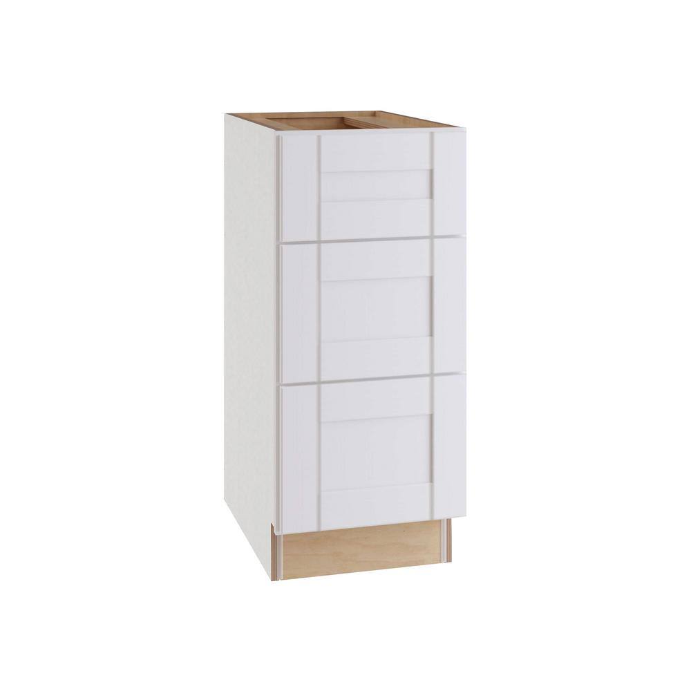 Washington Vesper White Plywood Shaker Assembled 3 Drawer Base Kitchen Cabinet Soft Close 15 in W x 24 in D x 34.5 in H