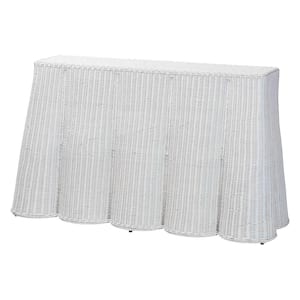 Palm 54.3 in. White Rectangle Scalloped Wicker Rattan Console Table