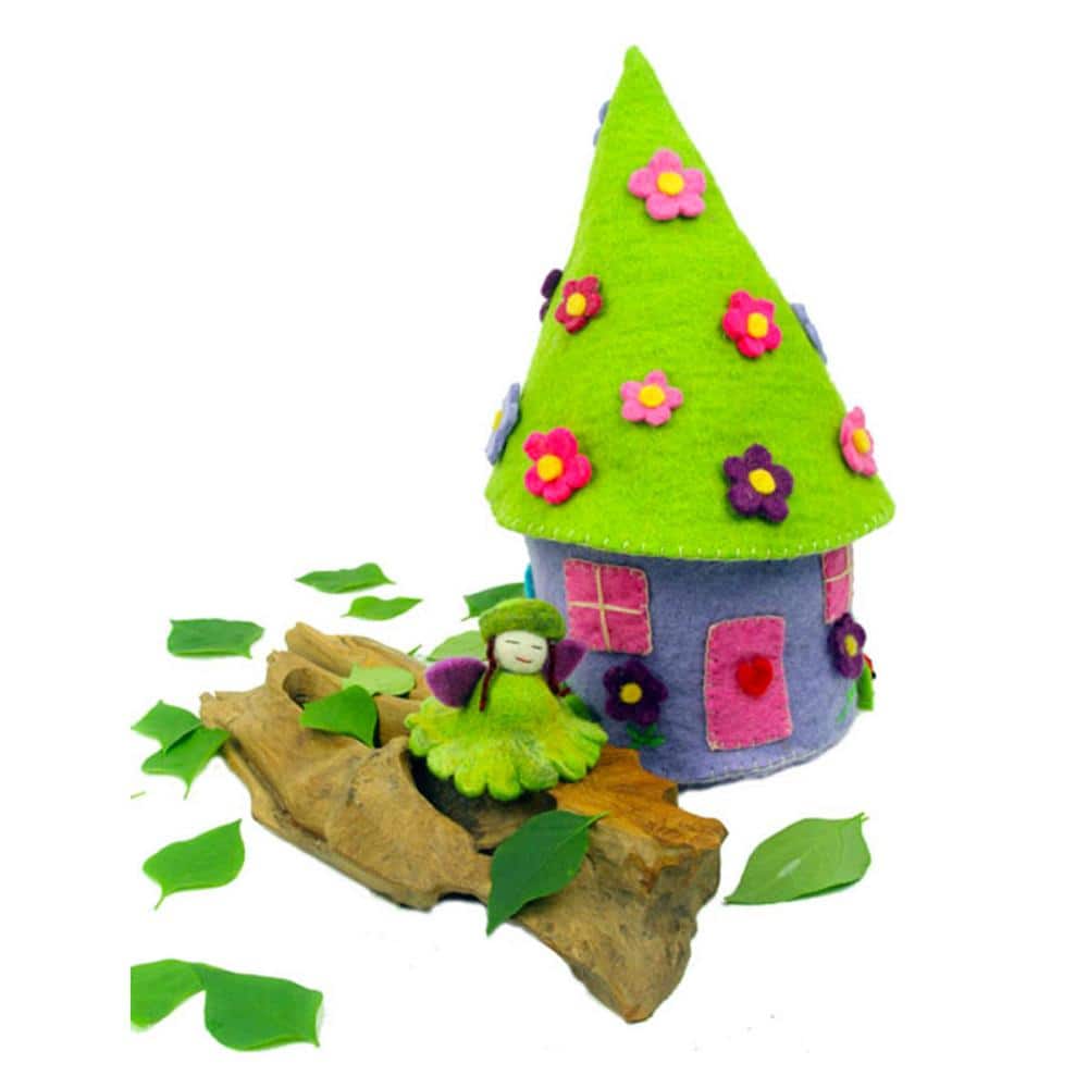 Purple Felt Fairy House with Fairy