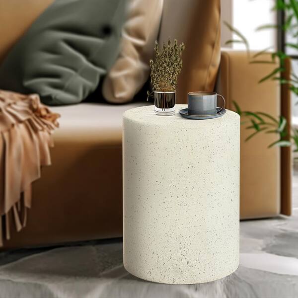 LuxenHome Off White Speckled Gray Cement Round Indoor Outdoor Side