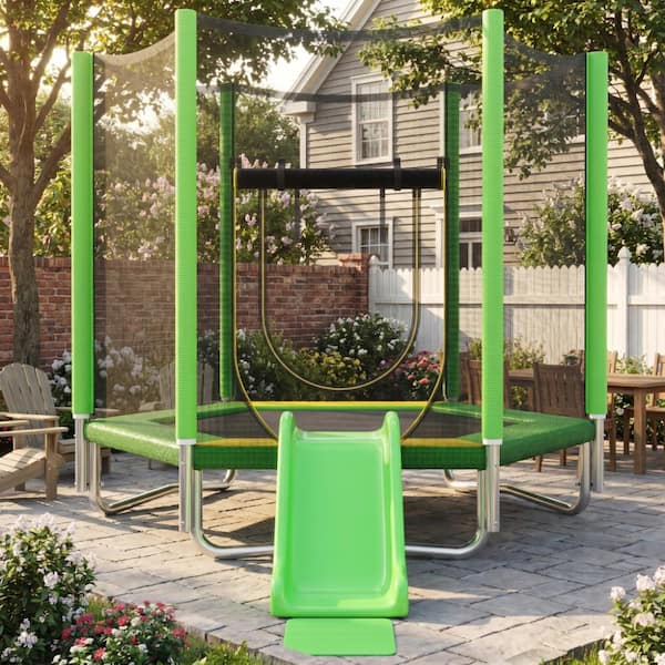 Nestfair 7 ft. Outdoor Green Trampoline with Safety Enclosure Net