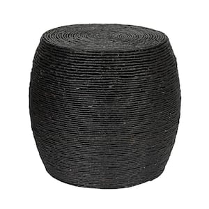 18.7 in. Black Finish Round Handwoven Corn Rope Barrel Accent End Table