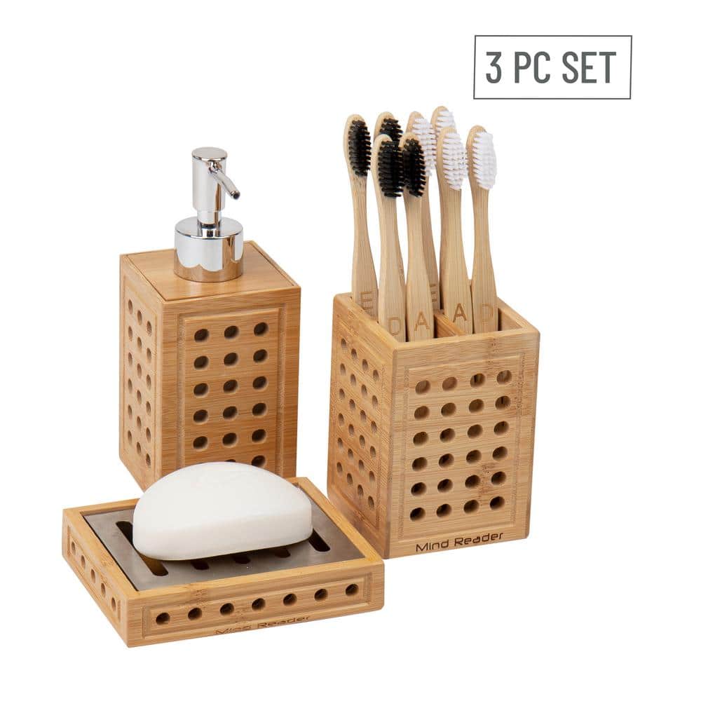 Natural Bamboo Lattice Bathroom Accessory Set, 3-Piece