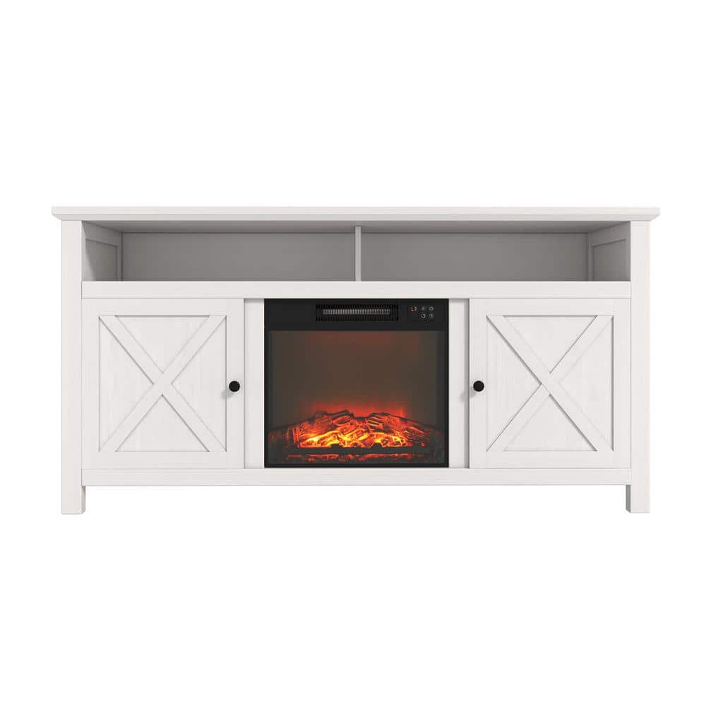 White TV Stand Fits TVs up to 60 in. with 18 in. Electric Fireplace