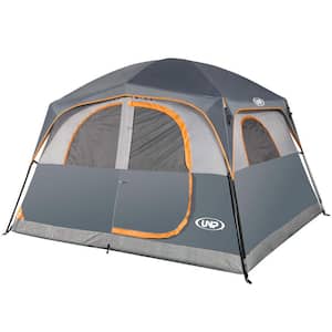 6-Person Waterproof Double Layer Family Camping Tent with 1 Mesh Door and 5 Large Mesh Windows, Gray