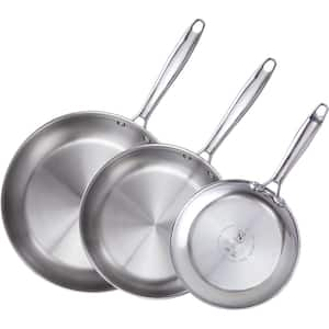 8 in. /10 in. /12 in. Tri-Ply All Clad 18/10 Stainless Steel Skillet Frying Pan, Dishwasher Safe, Silver