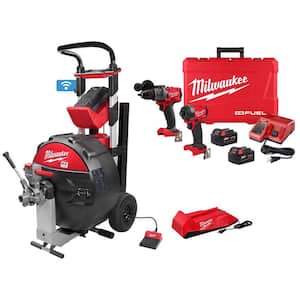 MX FUEL Lithium-Ion Cordless Sewer Drum Machine with M18 FUEL Cordless Hammer Drill and Impact Driver Combo Kit