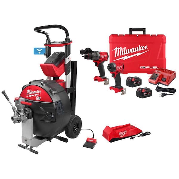 Milwaukee MX FUEL Lithium-Ion Cordless Sewer Drum Machine with M18 FUEL Cordless Hammer Drill and Impact Driver Combo Kit