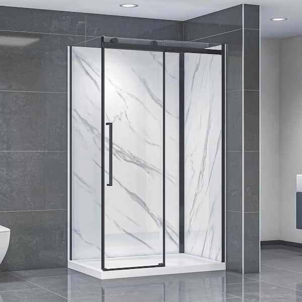 48 in. x 32 in. x 79.2 in. Rectangular Corner Shower Stall/Kit in Black with Base and Walls